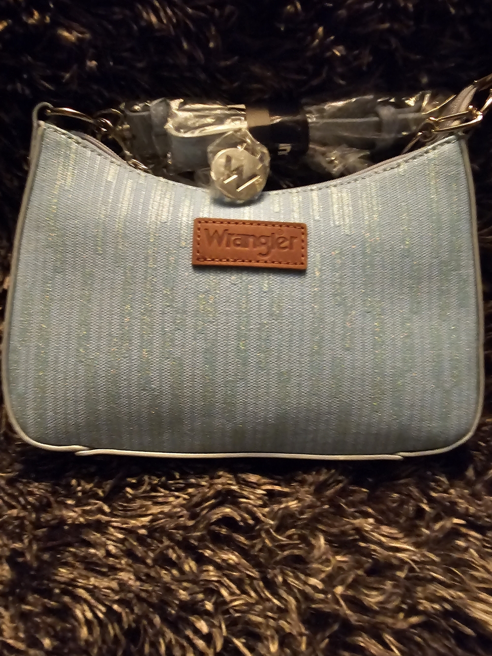 Wrangler Light Blue Denim Glitter Shoulder Bag with Gold Charm